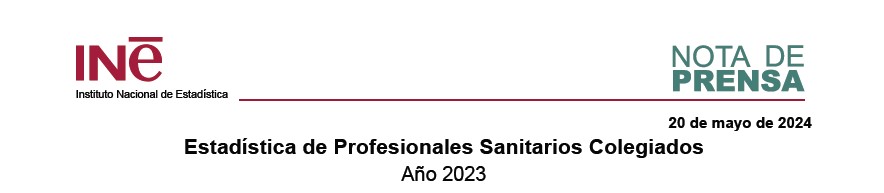 INE-ESTADSTICA PROFESIONALES SANITARIOS COLEGIADOS  AO 2023