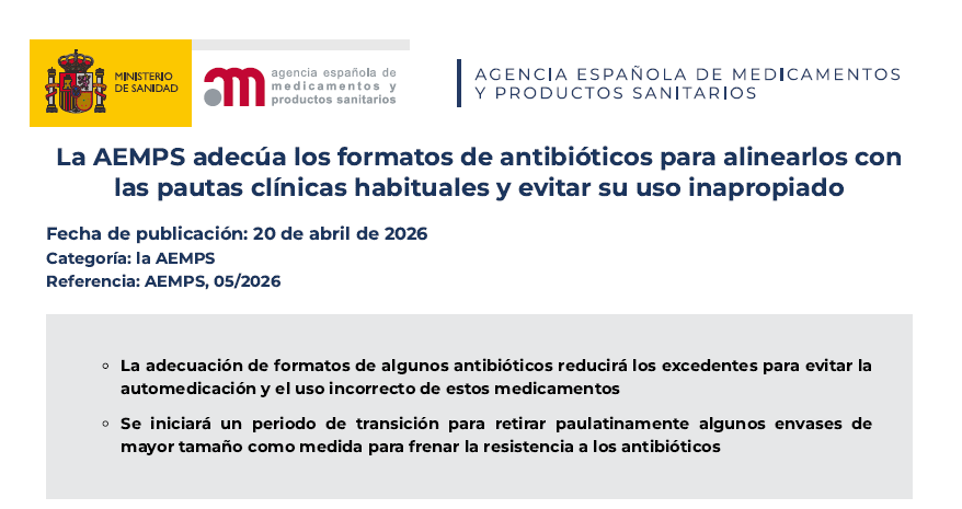 ⚠️AEMPS-NOTA DE PRENSA E INFOGRAF�A NUEVOS FORMATOS DE ANTIBI�TICOS