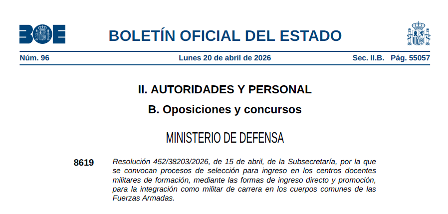 ✔️ OFERTA PLAZAS ODONT�LOGO MILITAR