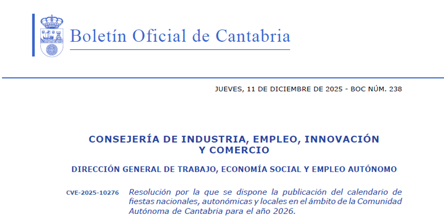 CALENDARIO LABORAL 2026